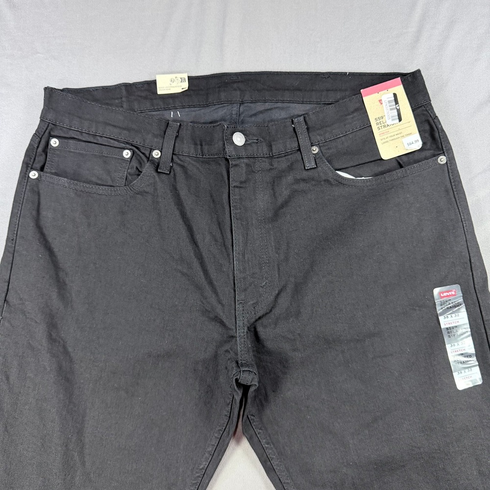 Levis Mens 38x32 Black Cotton Blend 559 Relaxed Straight Leg Stretch Denim Jeans - Picture 2 of 11